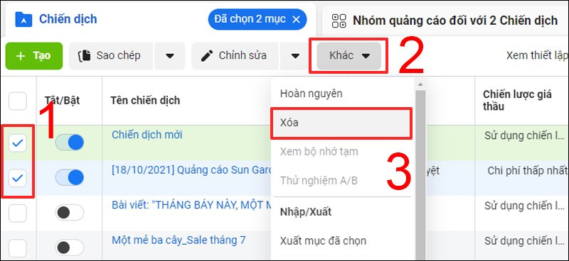 Bạn tiến hành xóa quảng cáo trong phần Trình quản lý quảng cáo